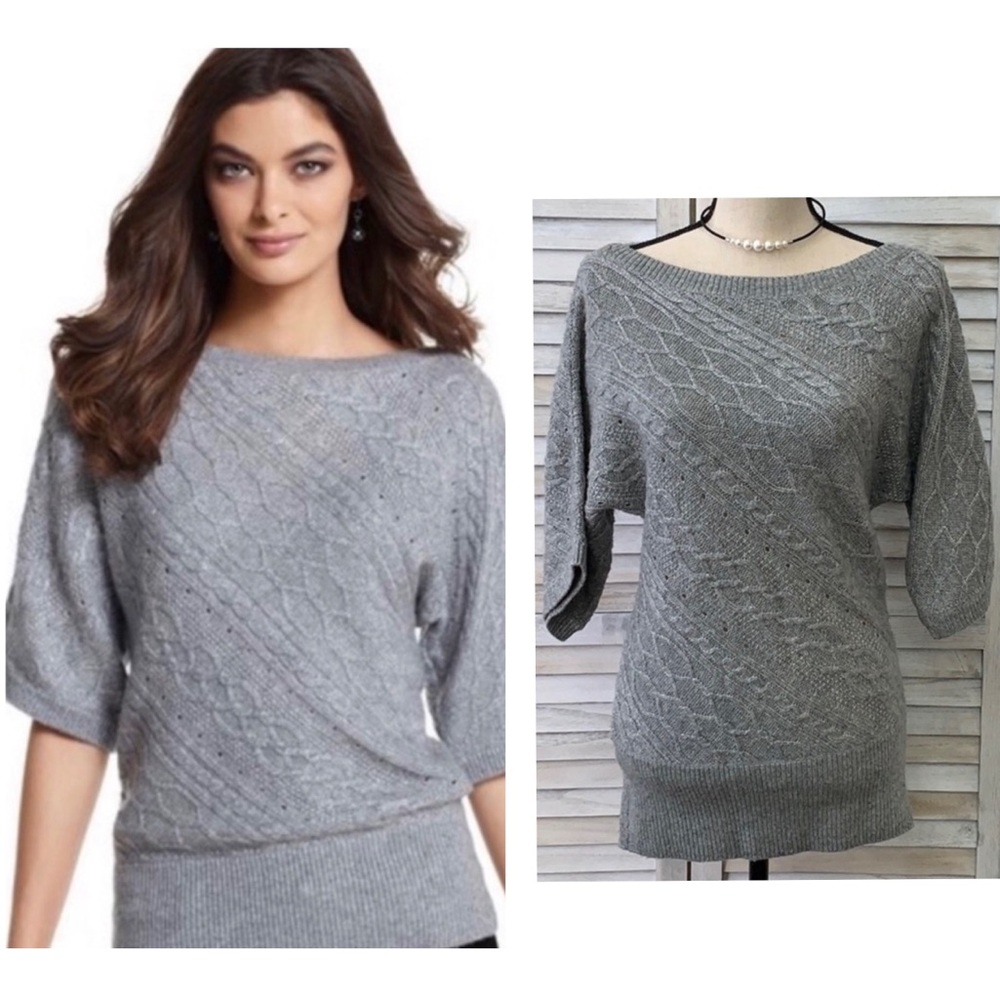 White House Black Market boat neck short sleeved light gray